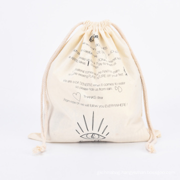 Recyclable Foldable ECO Friendly Cotton Gift Drawstring Pouch Bag Small Printing Shopping Canvas Cotton Gift Bag